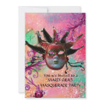 BLACK  RED JESTER MASK ,Masquerade Party Pink Personalized Invite