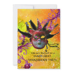 BLACK  RED JESTER MASK ,Masquerade Party Yellow Invitations