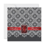 Black & Red Jeweled Ribbon Wedding Invitation