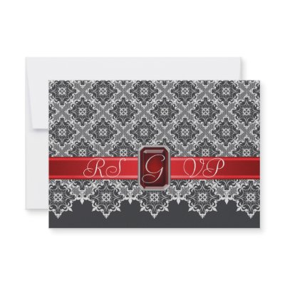 Black & Red Lace Jeweled RSVP Invitation by theedgeweddings