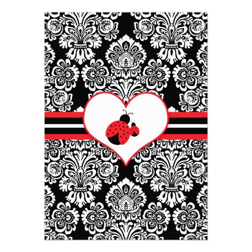 Black Red Ladybug Damask Baby Shower Menu Custom Announcement