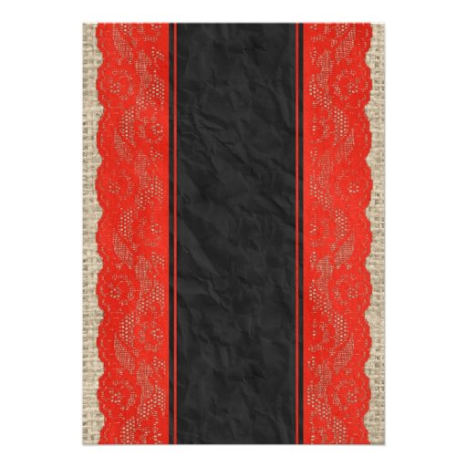 Black Red Linen Burlap Lace Bridal Shower Invites