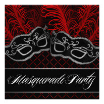 Black Red Mask Masquerade Ball Party Invitations