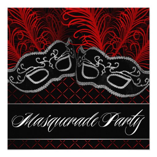 Black Red Mask Masquerade Ball Party Invitations