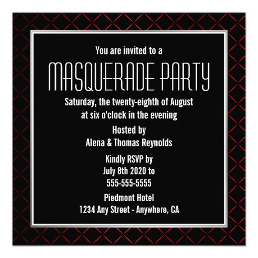 Black Red Mask Masquerade Ball Party Invitations