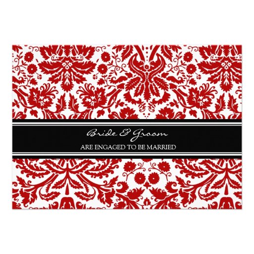 Black Red Pattern Engagement Party Invitations