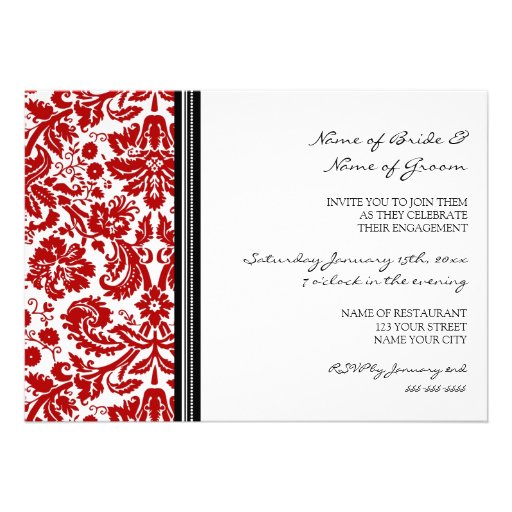 Black Red Pattern Engagement Party Invitations