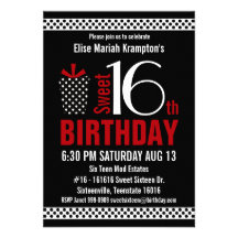 Black Red Polkadots Sweet 16 Birthday Invites