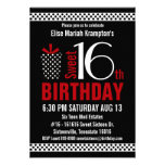 Black Red Polkadots Sweet 16 Birthday Invites