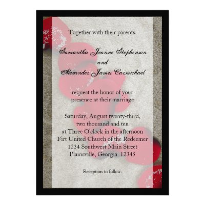 Black/ Red Rose Petals Beach Wedding Invitations
