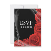 Black & Red Rose Wedding RSVP Response Cards Custom Invitation