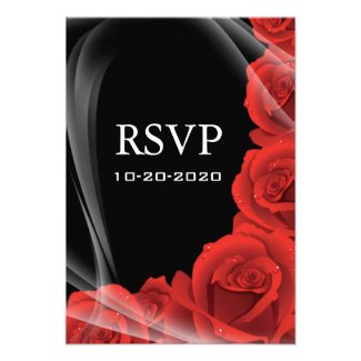 Black &amp; Red Rose Wedding RSVP Response Cards Custom Invitation