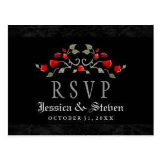 Black & Red Roses Gothic Matching MENU RSVP Postcard