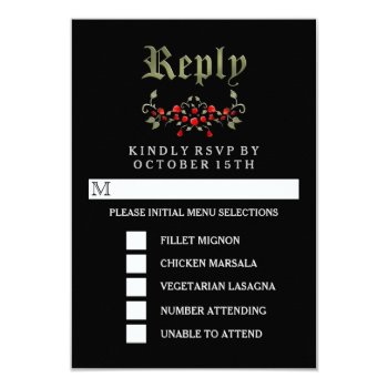 Black & Red Roses Halloween Gothic Menu Rsvp 3.5x5 Paper Invitation Card by juliea2010 at Zazzle