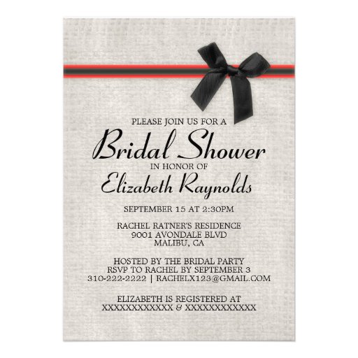 Black Red Rustic Burlap Bridal Shower Invitations