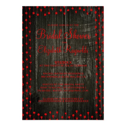 Black Red Rustic Country Bridal Shower Invitations