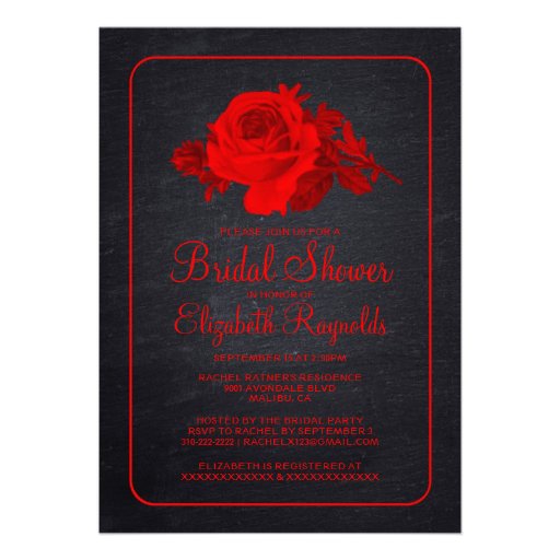 Black Red Rustic Floral Bridal Shower Invitations