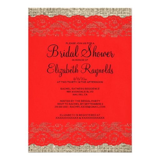 Black & Red Rustic Lace Bridal Shower Invitations