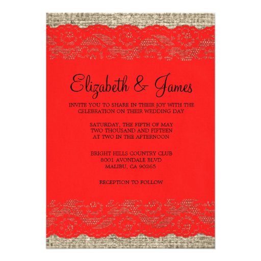 Black & Red Rustic Lace Wedding Invitations