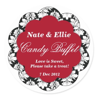 Black red Scallop Damask Candy Buffet Sticker by CandyBuffet