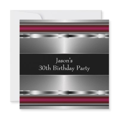 Black Red Silver Mans 30th Birthday Party Invitations by InvitationCentral