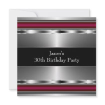 Black Red Silver Mans 30th Birthday Party Invitations