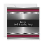 Black Red Silver Mans 30th Birthday Party Invitations