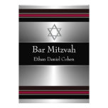 Black Red Silver Star of David Bar Mitzvah Custom Invite
