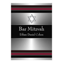 Black Red Silver Star of David Bar Mitzvah Custom Invite