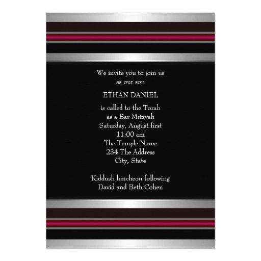 Black Red Silver Star of David Bar Mitzvah Custom Invite