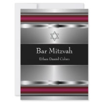 Black Red Star of David Bar Mitzvah Invite