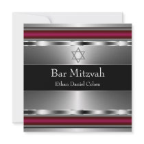 Black Red Star of David Bar Mitzvah Invites