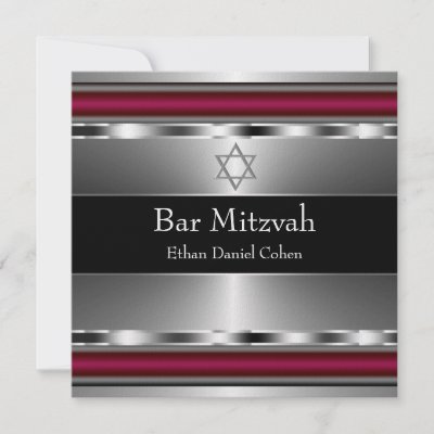 Black Red Star of David Bar Mitzvah Invites