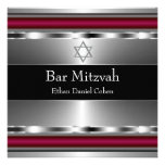 Black Red Star of David Bar Mitzvah Invites