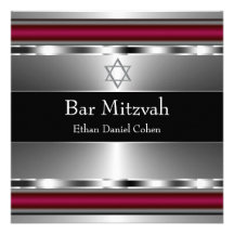 Black Red Star of David Bar Mitzvah Invites