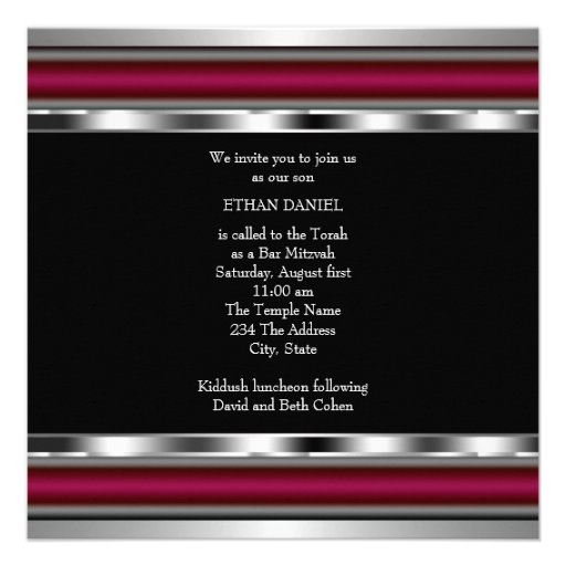 Black Red Star of David Bar Mitzvah Invites