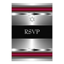Black Red Star of David Bar Mitzvah RSVP Custom Invites