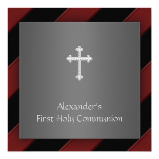 Black Red Stripe Boy First Communion Invitation
