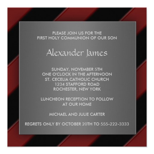 Black Red Stripe Boy First Communion Invitation