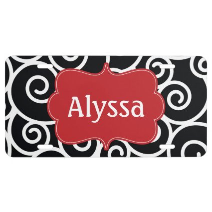 Black Red Swirl Personalized License Plate