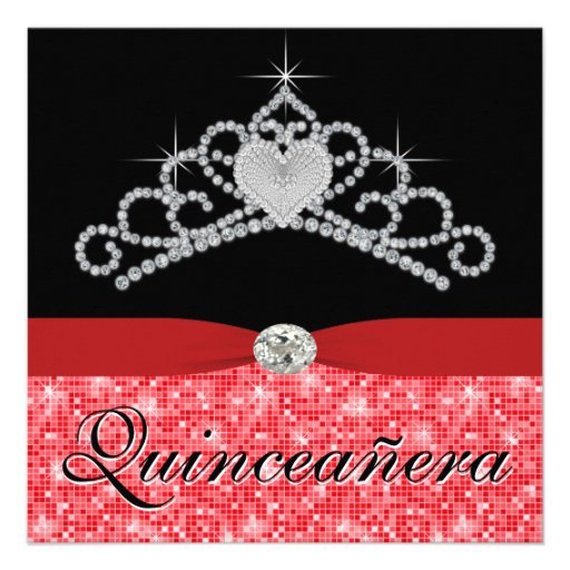 Black Red Tiara Black Red Quinceanera Custom Invite