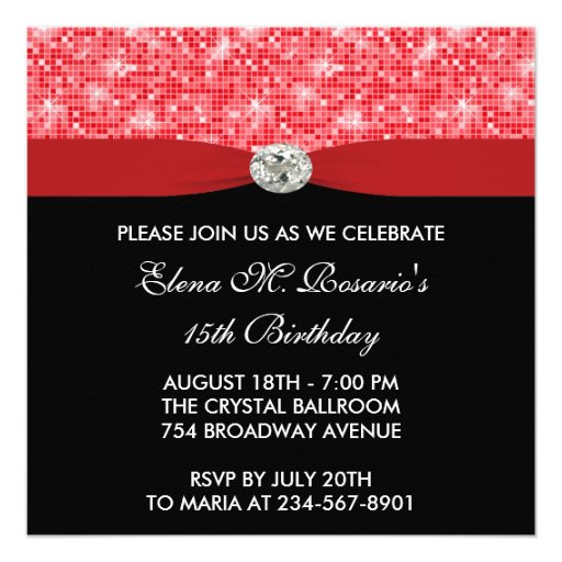 Black Red Tiara Black Red Quinceanera Custom Invite