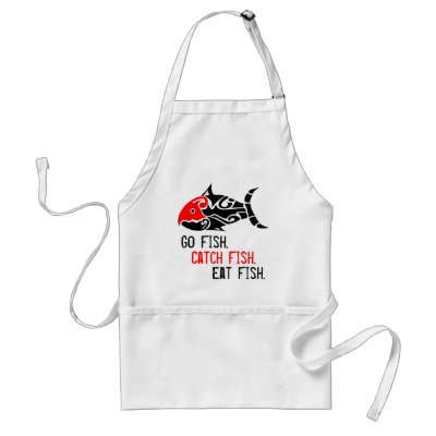 Black Red Tribal Fish Design Custom Text Apron by polychromaticdesign