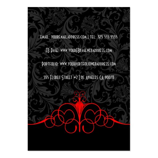 Black & Red Vintage Damasks Business Card Template (back side)