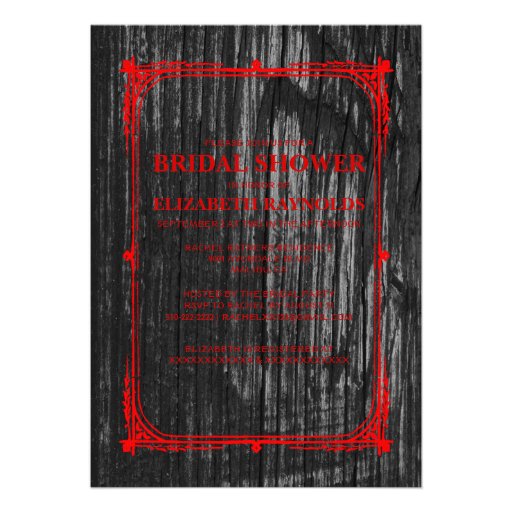 Black Red Western Barn Wood Bridal Shower Invites