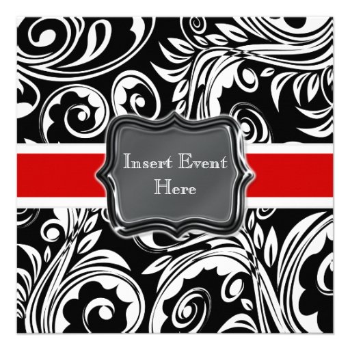 Black red white engagement wedding personalized invitations