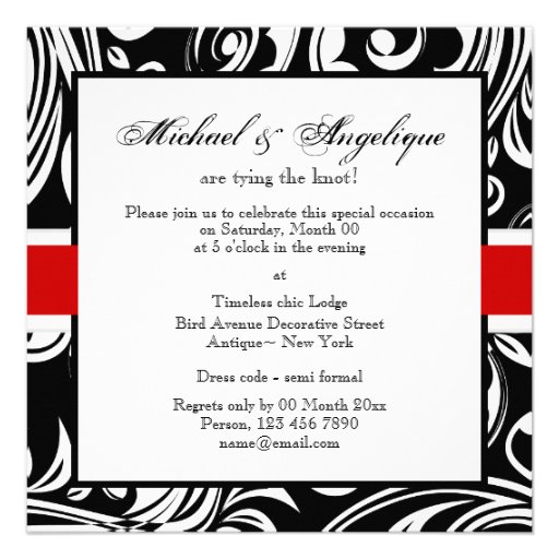 Black red white engagement wedding personalized invitations