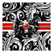 Black red white engagement wedding personalized invitation