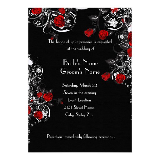 Black Red White Rose Wedding Invitation