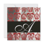 BLACK RED WHITE SILK DAMASK CLOTH MONOGRAM PERSONALIZED INVITATIONS